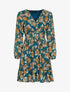 Robe patineuse mi-longue à imprimé fleuri - Bleu - 1