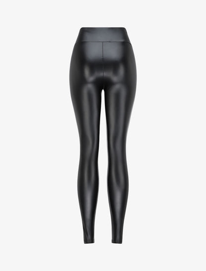 Legging taille haute en simili - Noir - 3