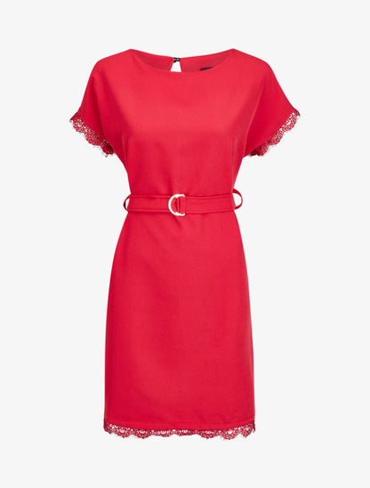 Robe droite à détails dentelle - Rouge - 4