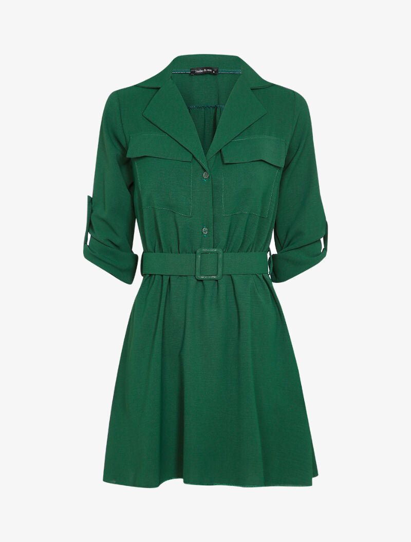 Robe patineuse mi-longue coton flammé - Vert foncé - 3