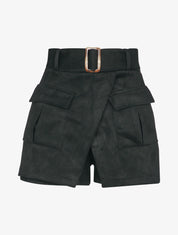 Short style jupe portefeuille en suédine - Noir - 3