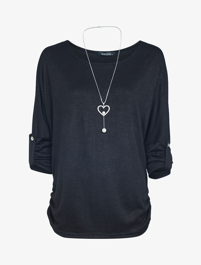 Pull chauve souris avec sautoir - Noir - 3