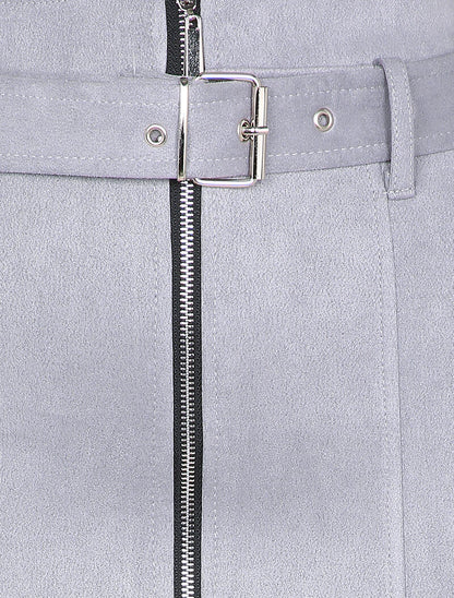 Mini jupe crayon à zip en suédine - Gris clair - 3