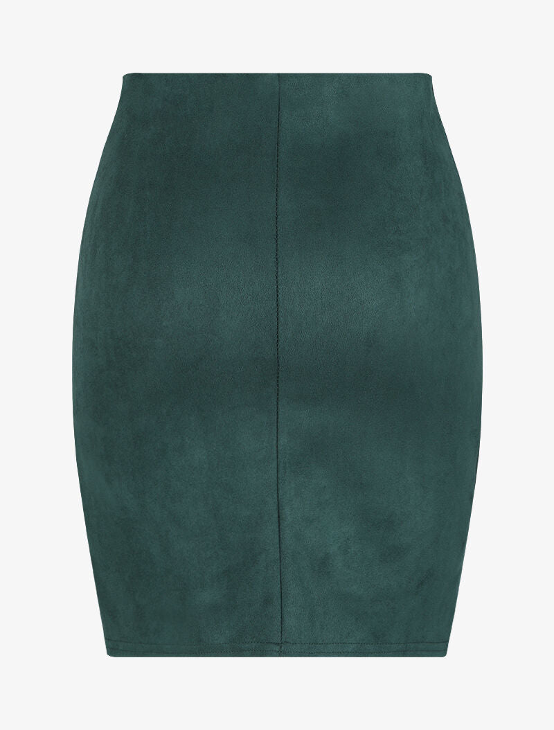 Jupe en suédine à bords asymétriques et coutures contrastantes - Vert sapin - 2