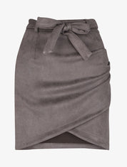Jupe en suédine drapée style portefeuille - Gris foncé - 4