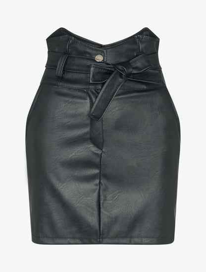 Jupe courte en simili à taille empire asymétrique - Noir - 4