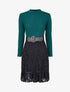 Robe pull en maille fine et dentelle - Vert - 1