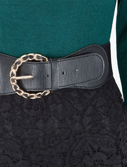 Robe pull en maille fine et dentelle - Vert - 3