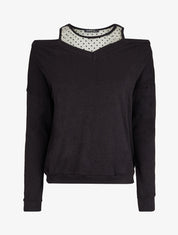 Pull fin à empiècement voile transparent - Noir - 1