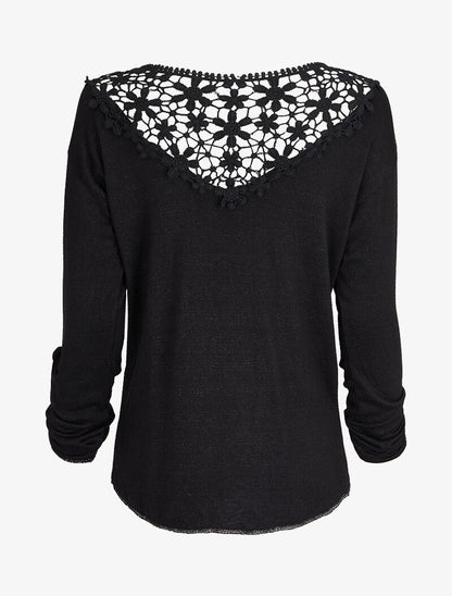 Pull à dos long en crochet - Noir - 2