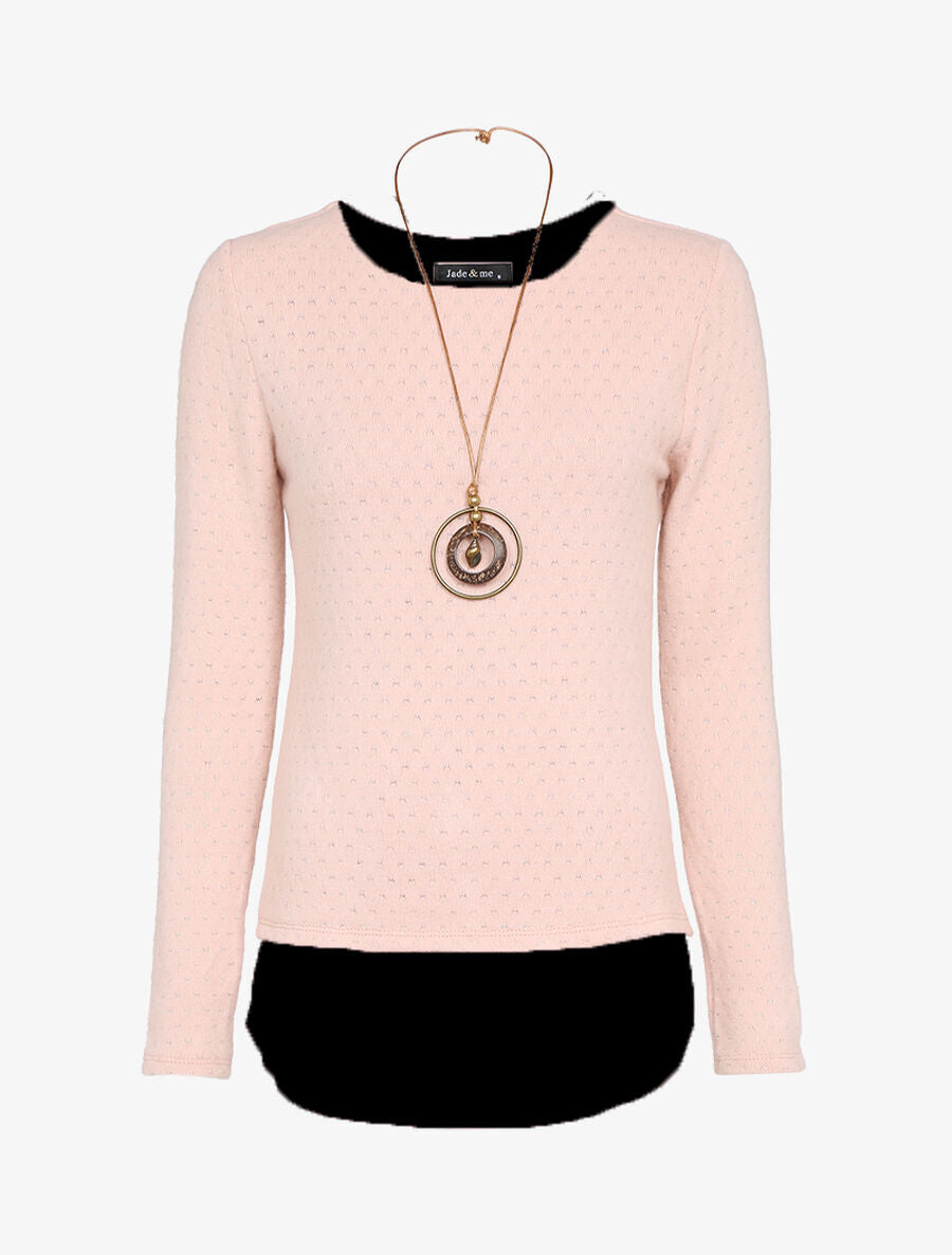 Pull à détail argenté et doublure en voile - Rose - 2