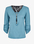 Pull à col zippé et à épaules dentelle - Bleu clair - 4