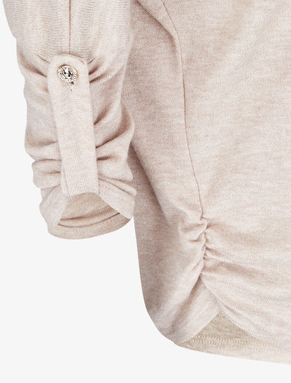 Pull à manches chauve-souris rabattables - Beige - 3