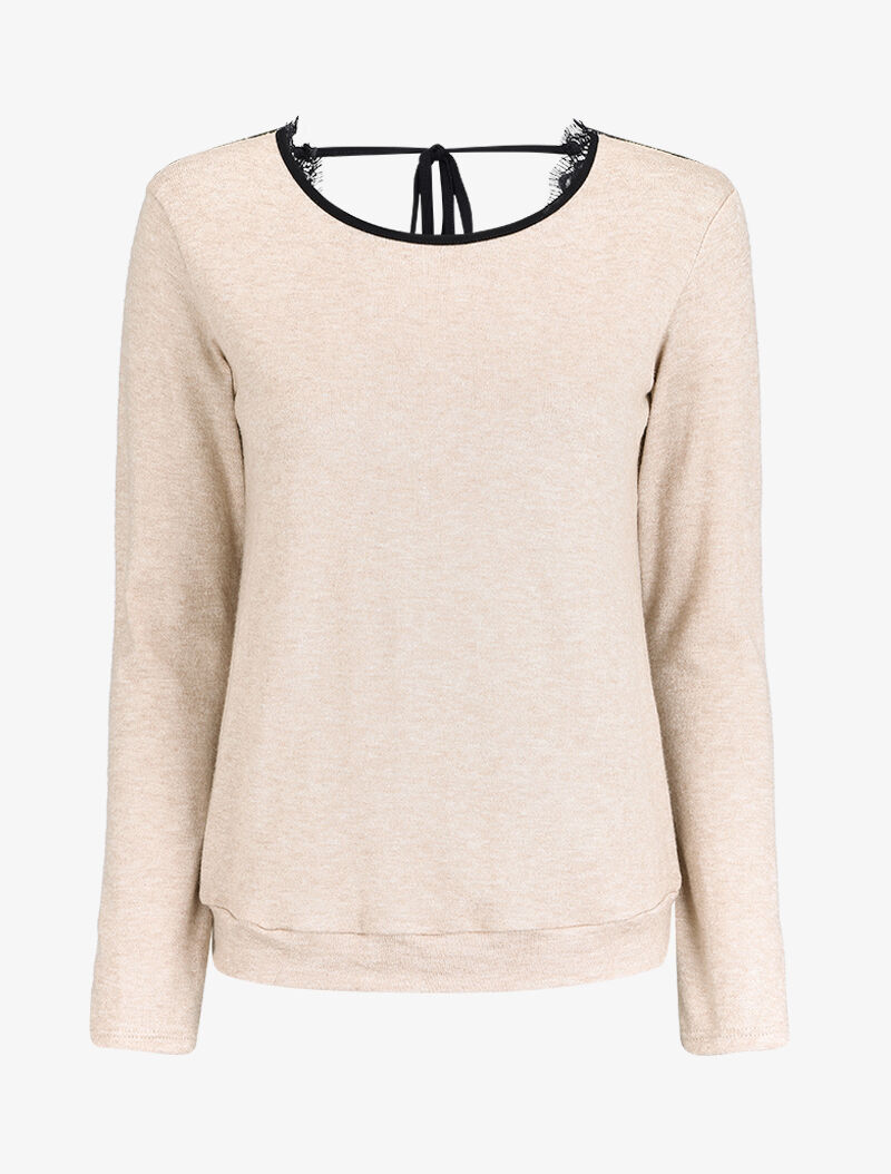 Pull à dos ouvert à détails dentelle - Beige - 2