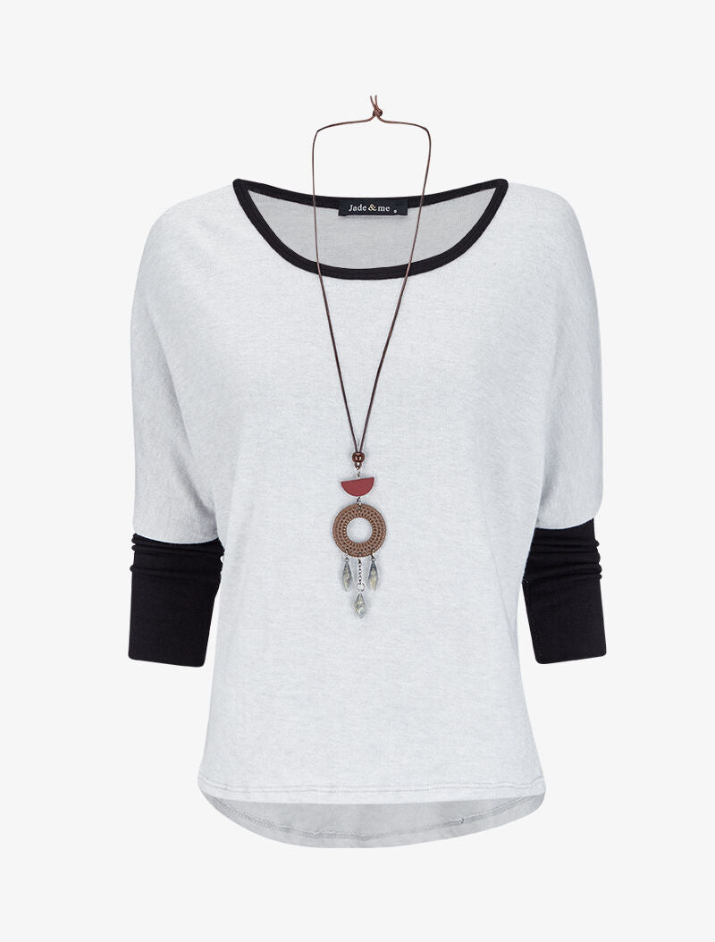 Pull dolman oversize avec sautoir - Gris clair - 1