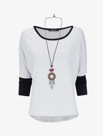 Pull dolman oversize avec sautoir - Gris clair - 1