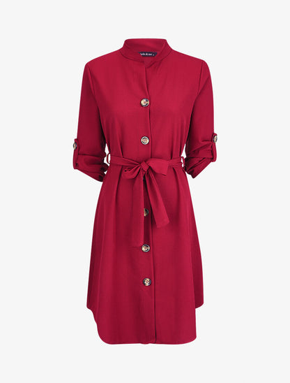 Robe chemise unie - Bordeaux - 1