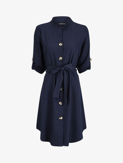 Robe chemise unie - Marine - 1