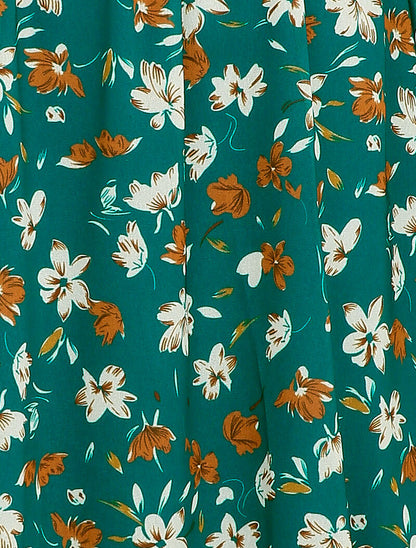Robe imprimé fleur de lys à col lavallière - Bleu canard - 3
