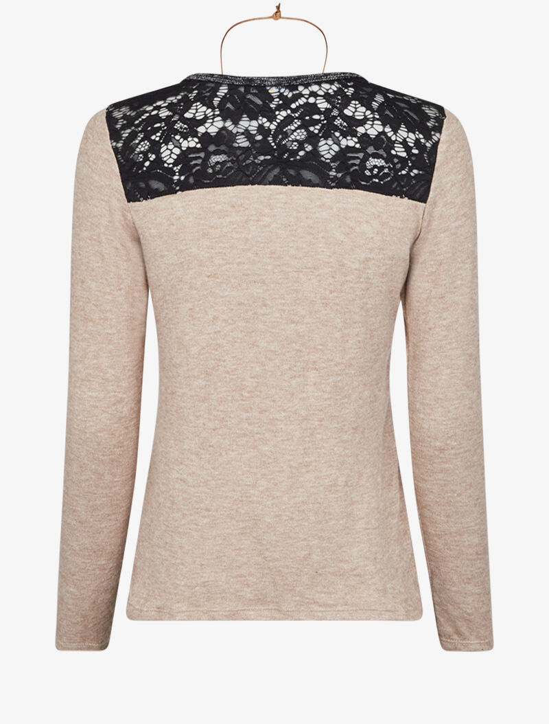 Pull à épaules en dentelle - Beige - 3