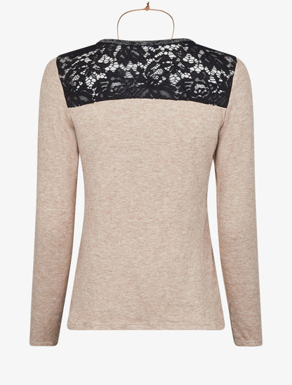Pull à épaules en dentelle - Beige - 3