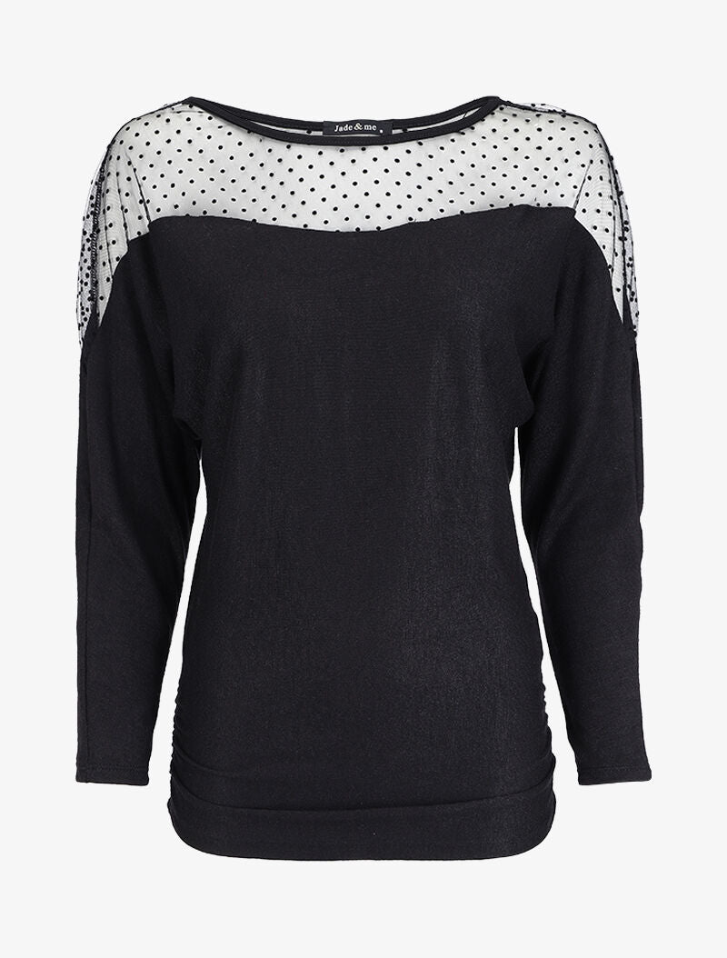 Pull fin à empiècement dentelle stretch - Noir - 1