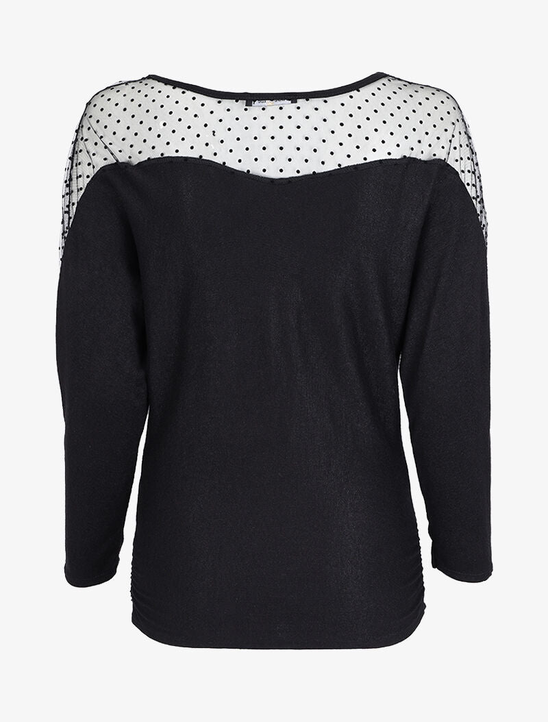 Pull fin à empiècement dentelle stretch - Noir - 2