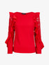 Top volanté à manches en dentelle - Rouge - 1