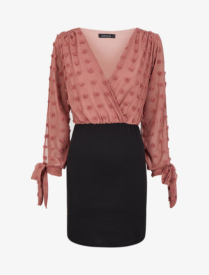 Robe cache-coeur à plumetis - Rose - 4