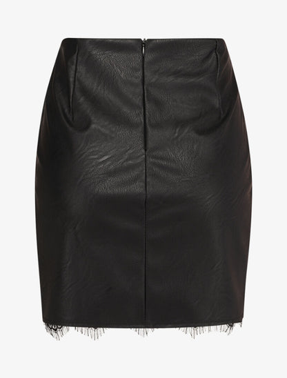 Mini jupe en simili à bord asymétrique en dentelle - Noir - 2