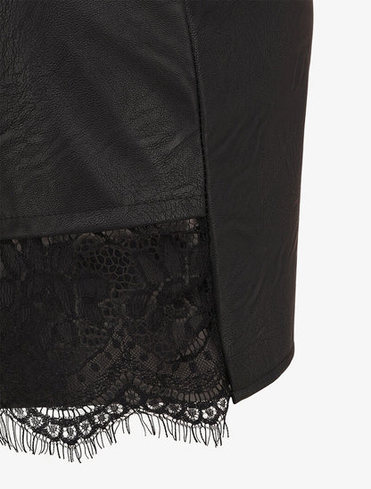 Mini jupe en simili à bord asymétrique en dentelle - Noir - 3