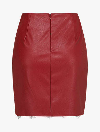 Mini jupe en simili à bord asymétrique en dentelle - Rouge - 2