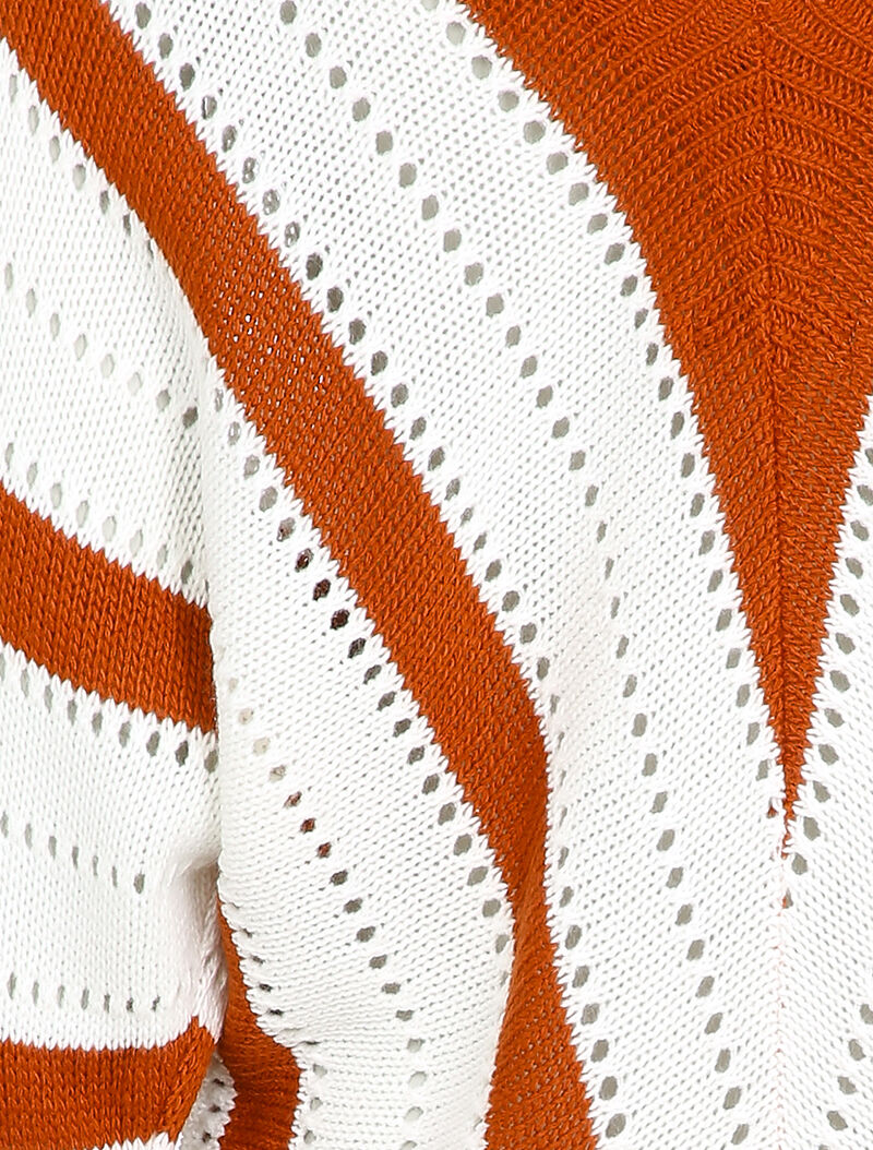 Pull col V à rayures en maille ajourée - Rouille - 3