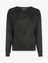 Pull en maille géométrique et col V - Noir - 4