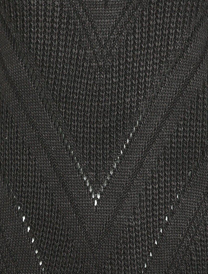Pull en maille géométrique et col V - Noir - 3