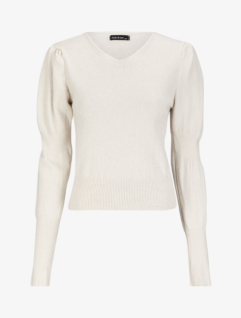 Pull court à manches gigot - Beige - 1