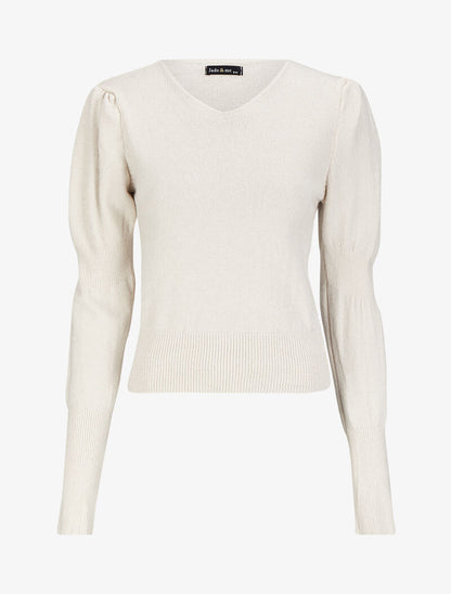 Pull court à manches gigot - Beige - 1