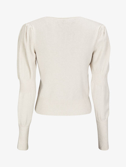 Pull court à manches gigot - Beige - 2