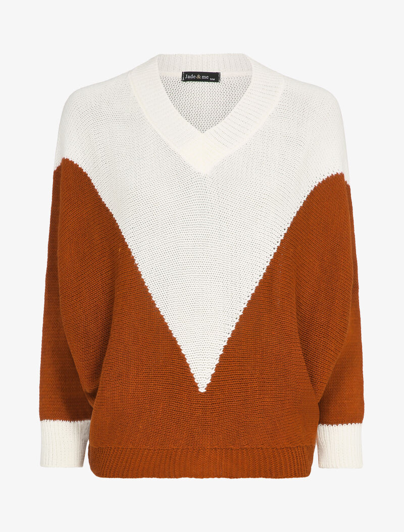 Pull oversize bicolore coupe chauve-souris - Rouille/blanc - 4