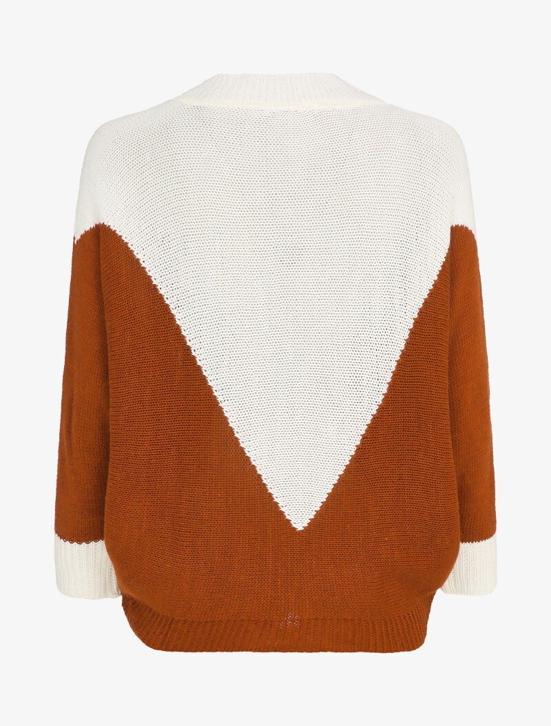 Pull oversize bicolore coupe chauve-souris - Rouille/blanc - 2