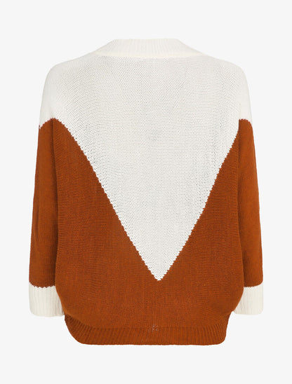 Pull oversize bicolore coupe chauve-souris - Rouille/blanc - 2