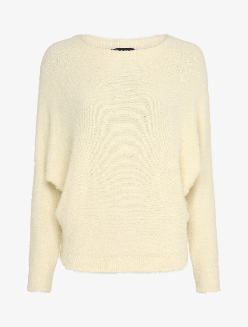 Pull duveteux oversize coupe chauve-souris - Beige - 1
