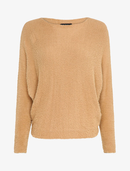 Pull duveteux oversize coupe chauve-souris - Camel - 4