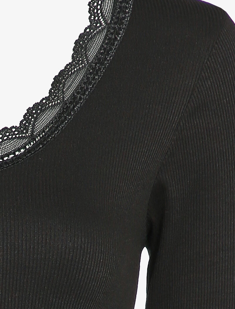 Top côtelé à détails dentelle - Noir - 4