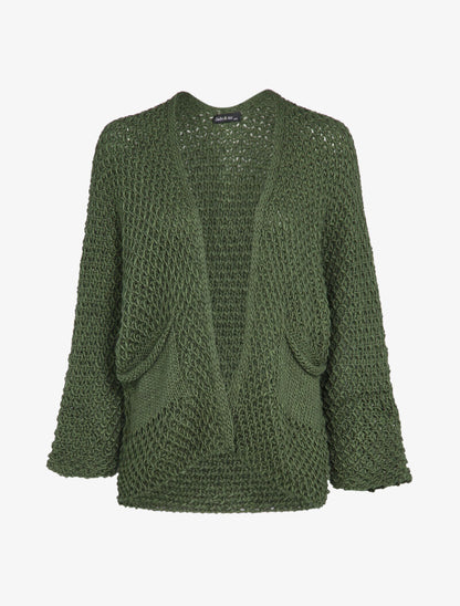 Gilet ouvert à manches raglan et poches plaquées - Kaki - 1