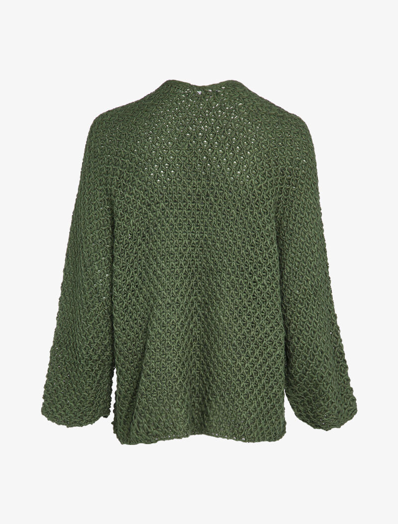 Gilet ouvert à manches raglan et poches plaquées - Kaki - 2