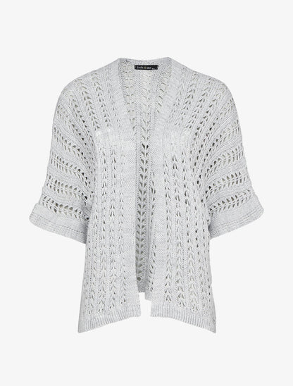 Gilet en maille ajourée à manches courtes style kimono - Gris clair - 1