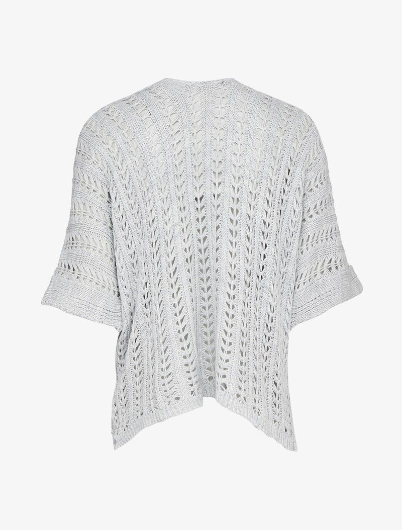 Gilet en maille ajourée à manches courtes style kimono - Gris clair - 2