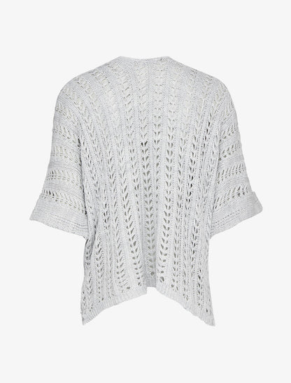 Gilet en maille ajourée à manches courtes style kimono - Gris clair - 2