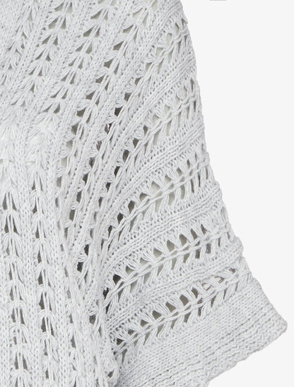 Gilet en maille ajourée à manches courtes style kimono - Gris clair - 3